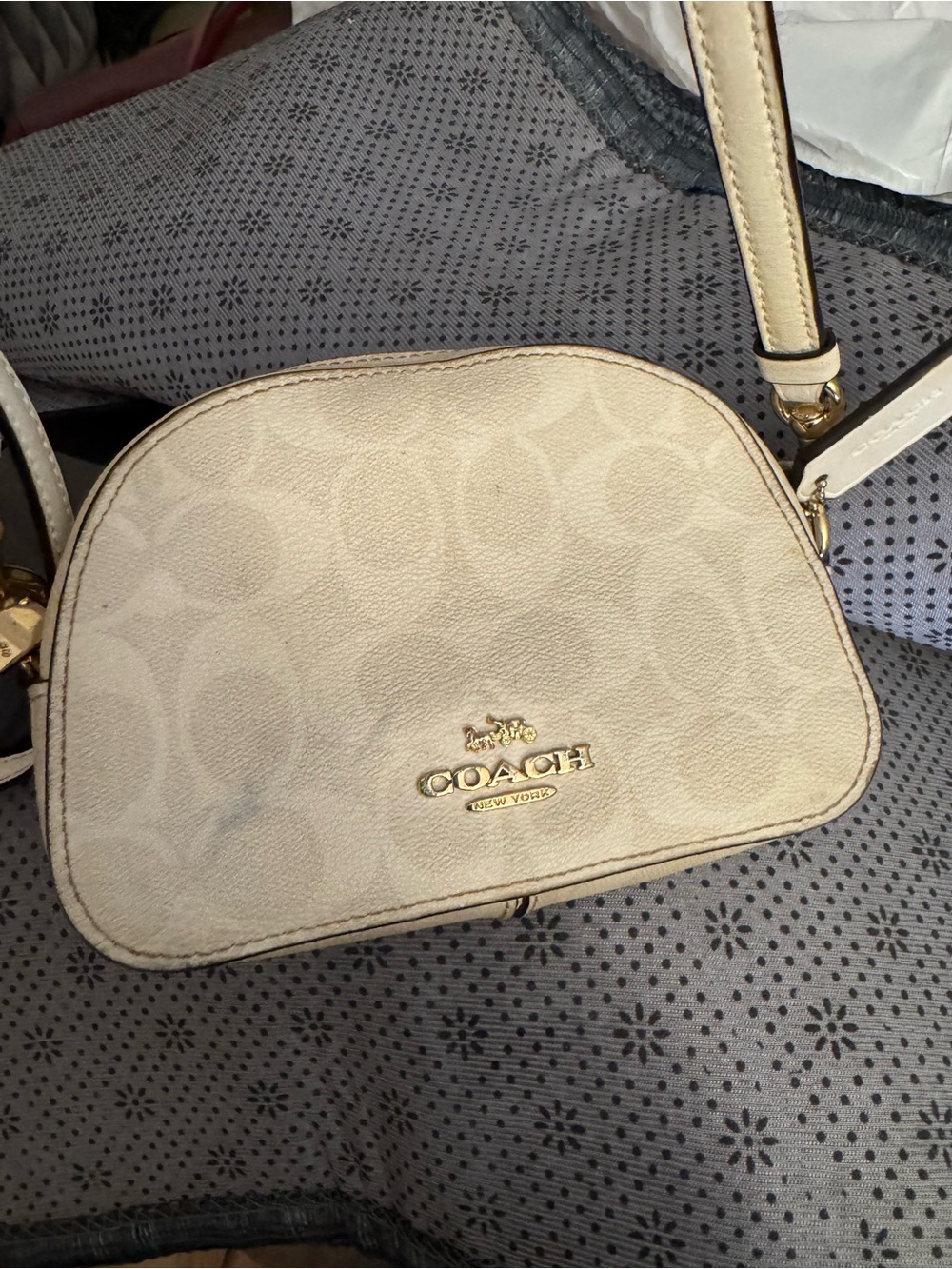 Coach Cream Signature Dome Crossbody with Gold Logo